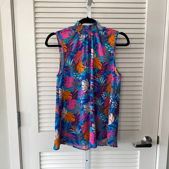 NWOT Haptics by Holly Harper Mock Neck Tank, Bright Tropical Floral, Size S - Picture 2 of 6